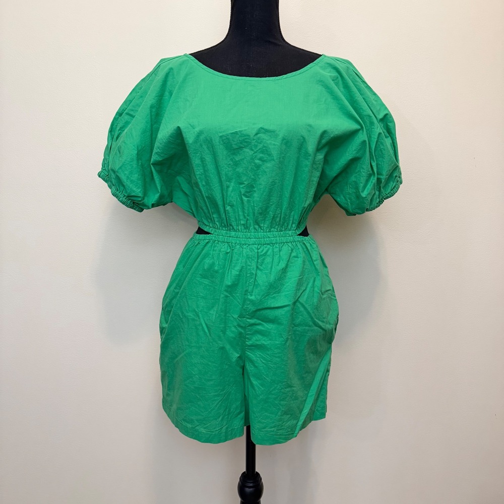 Day + Moon Green Cutout Puff Sleeve Romper Cotton Women S Summer Shorts Playsuit